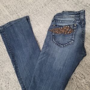 Miss Me Blue Boot Cut Jeans with Embellished Wing Pocket